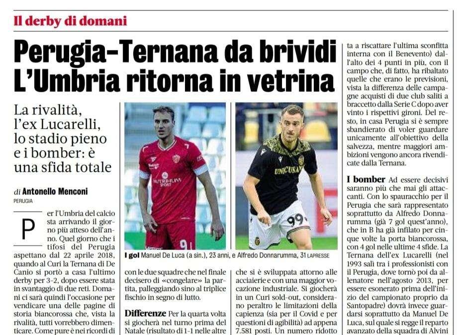 La Gazzetta dello Sport celebra la grande attesa per il derby Perugia-Ternana