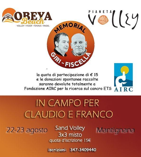 Slitta al 22 e 23 agosto il torneo di sand volley 3x3 a Mantignana in memoria di Claudio Giri e Franco Fiscella