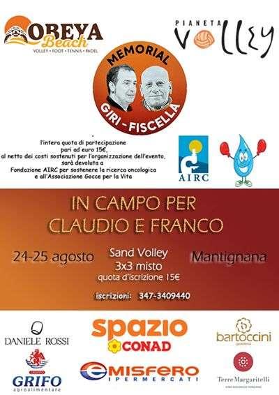 Il 24 e 25 agosto a Mantignana il torneo di beach volley "In campo per Claudio e Franco – Memorial Giri-Fiscella"