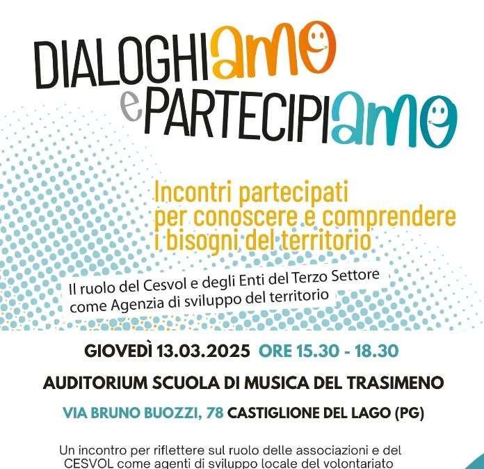 “Dialoghiamo e Partecipiamo: il volontariato si confronta": appuntamento il 13 marzo a Castiglione del Lago