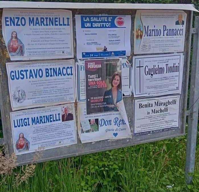 Indignazione dei cittadini! Volantini elettorali a nascondere manifesti funebri a Perugia!