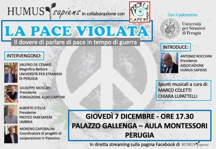 “La pace violata: il dovere di parlare di pace in tempo di guerra”: il 7 dicembre a Palazzo Gallenga