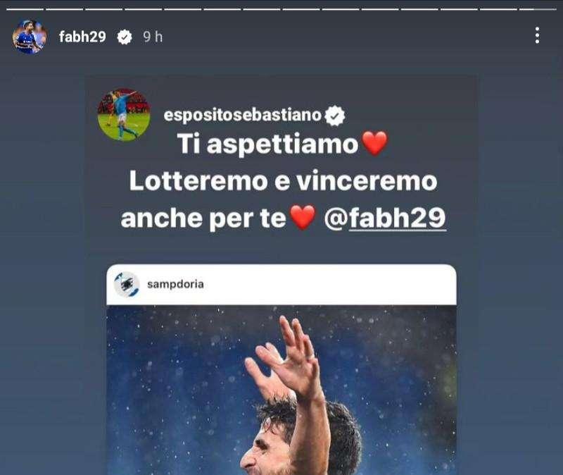 Social Sampdoria, messaggio di Esposito a Borini: "Lotteremo anche per te"