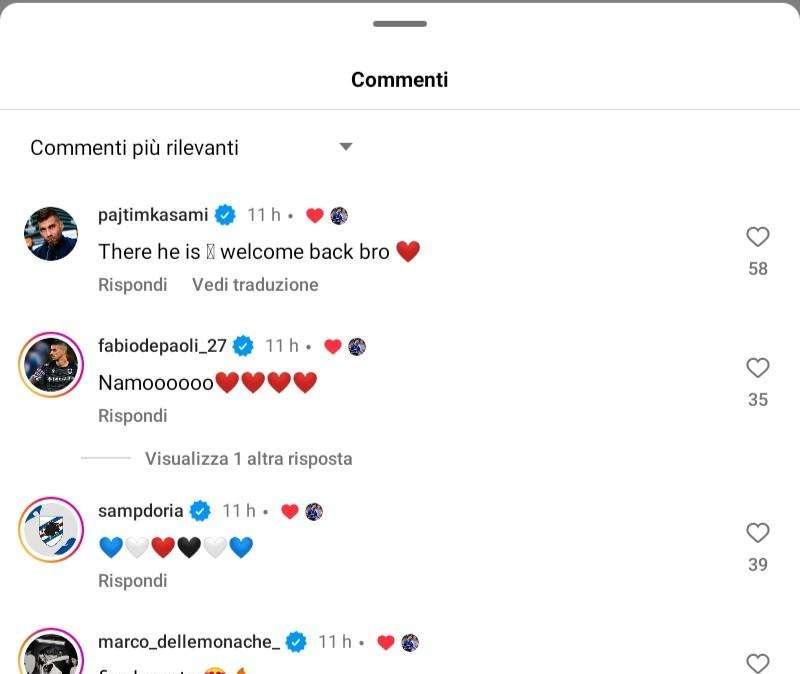 Social Sampdoria, Borini pronto al rientro: i commenti dei compagni