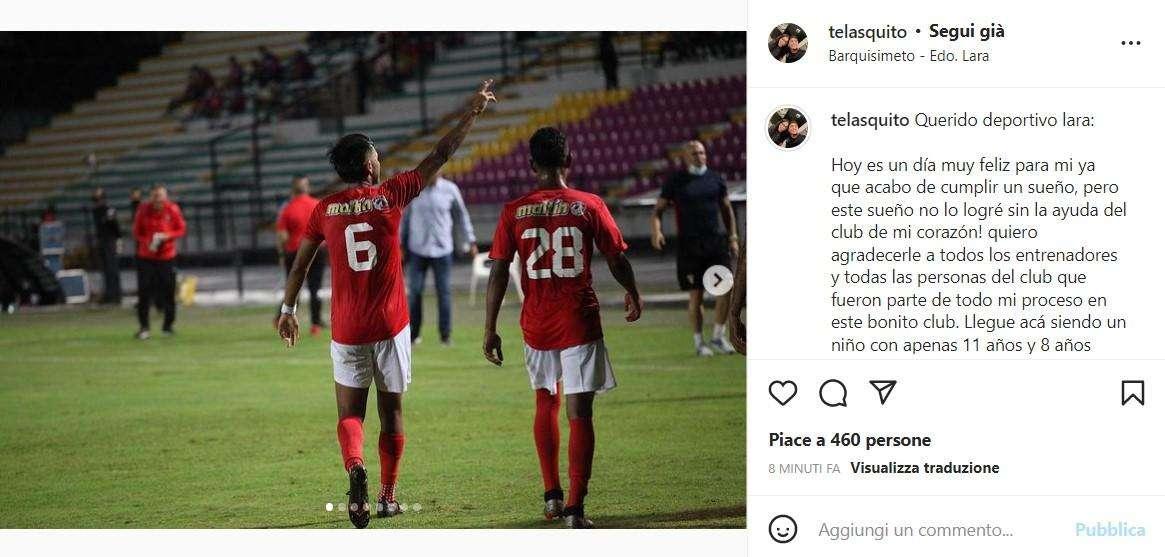 Sampdoria, Segovia ringrazia il Deportivo Lara: "Ho appena realizzato un sogno"