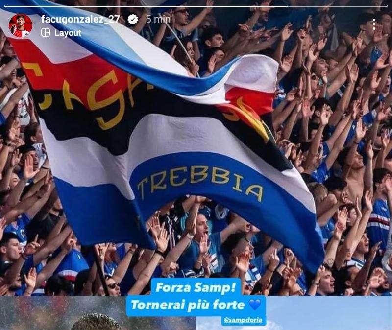 Facundo Gonzalez non dimentica: "Forza Sampdoria! Tornerai più forte"
