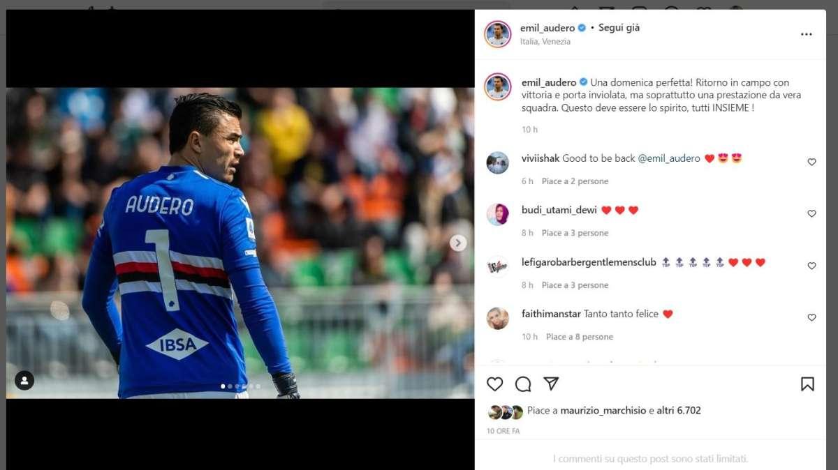 Sampdoria, Audero: "Domenica perfetta! Questo deve essere spirito, tutti insieme!"
