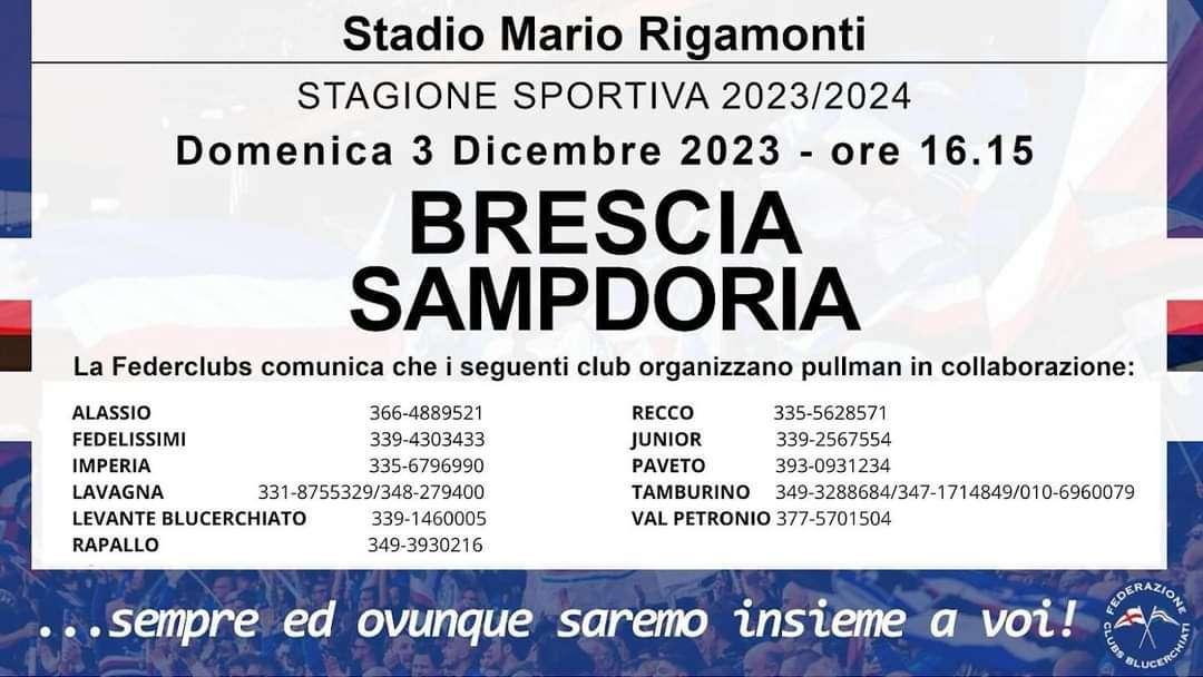 Sampdoria, l'elenco dei club in pullman per la trasferta di Brescia