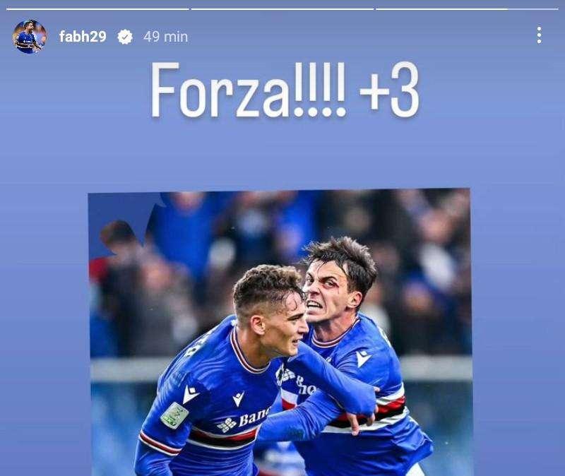 Sampdoria, Borini gioisce con i compagni: "Forza!!! +3"