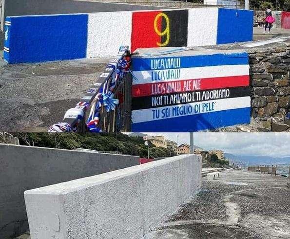 Genova, rimosso nella notte da ignoti murales dedicato a Vialli al Molo dell'Amicizia