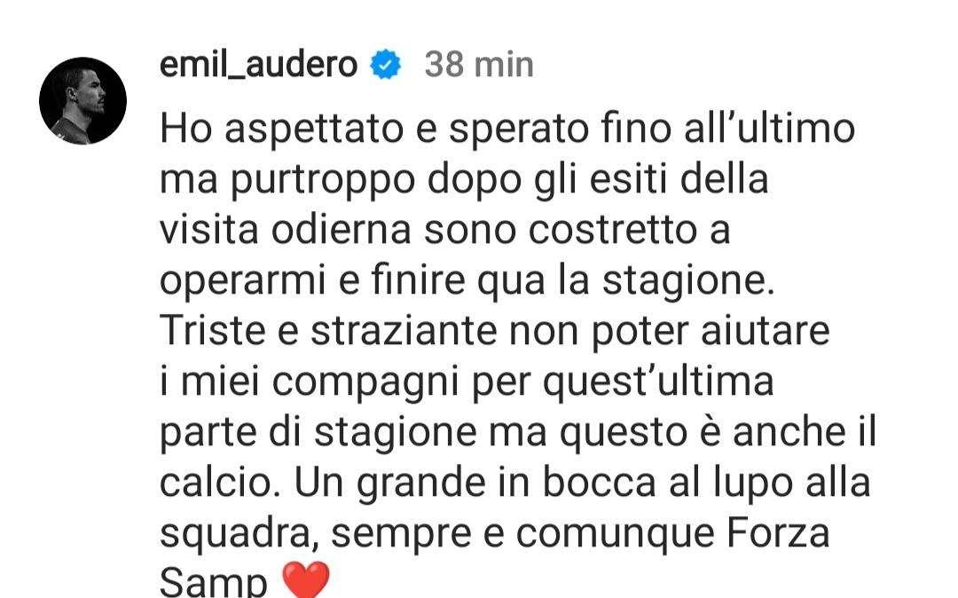 Infortunio Audero, il supporto di compagni ed ex della Sampdoria 