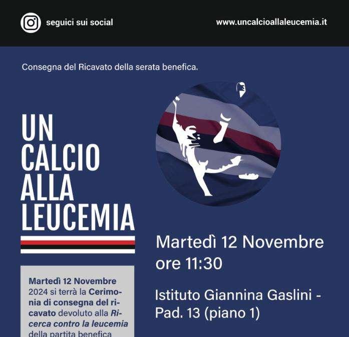 Un calcio alla Leucemia, martedì 12 cerimonia di consegna del ricavato della gara