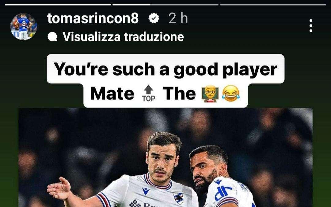 Sampdoria, Rincon si rivolge a Winks: "Sei un gran calciatore"