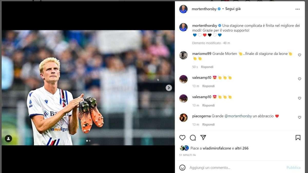 Sampdoria, Thorsby: "Stagione complicata finita nel migliore dei modi. Grazie per vostro supporto"