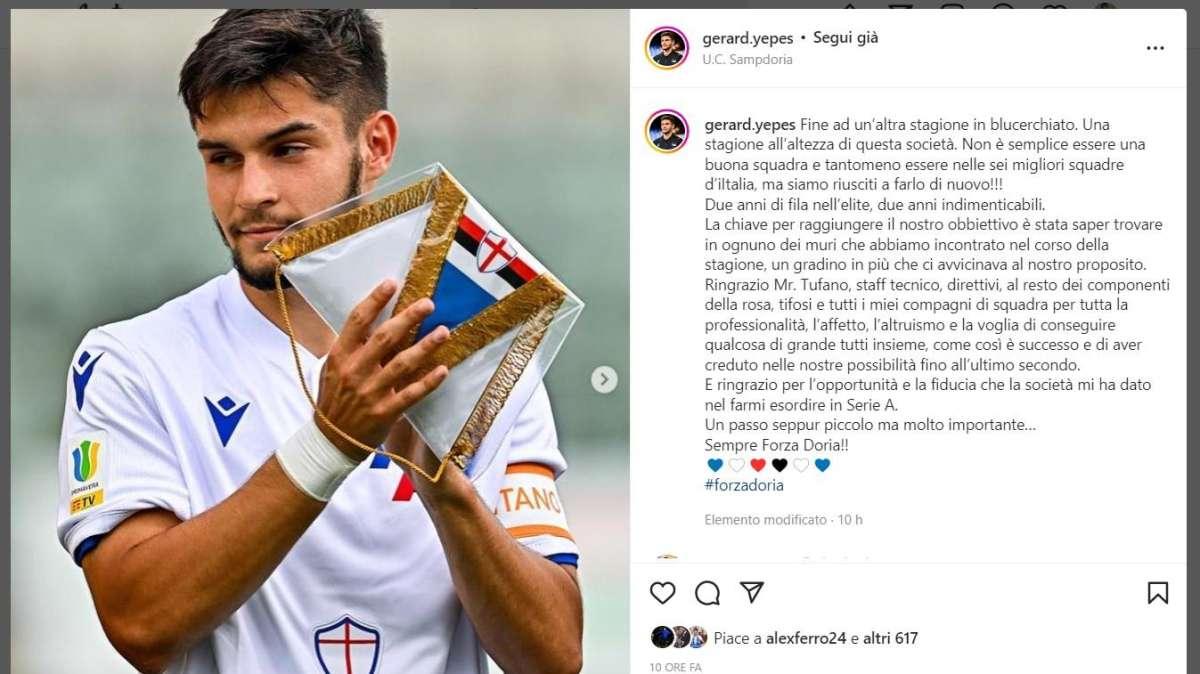 Sampdoria Primavera, Yepes: "Stagione all’altezza di questa società"