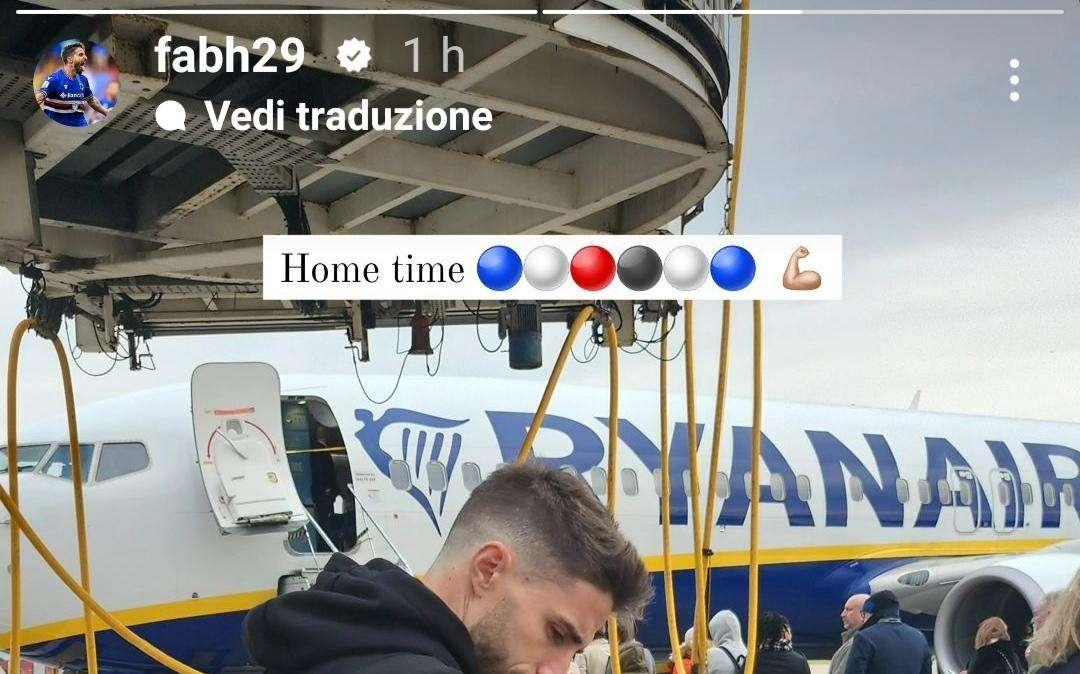 Sampdoria social, Borini in viaggio: "Home time"