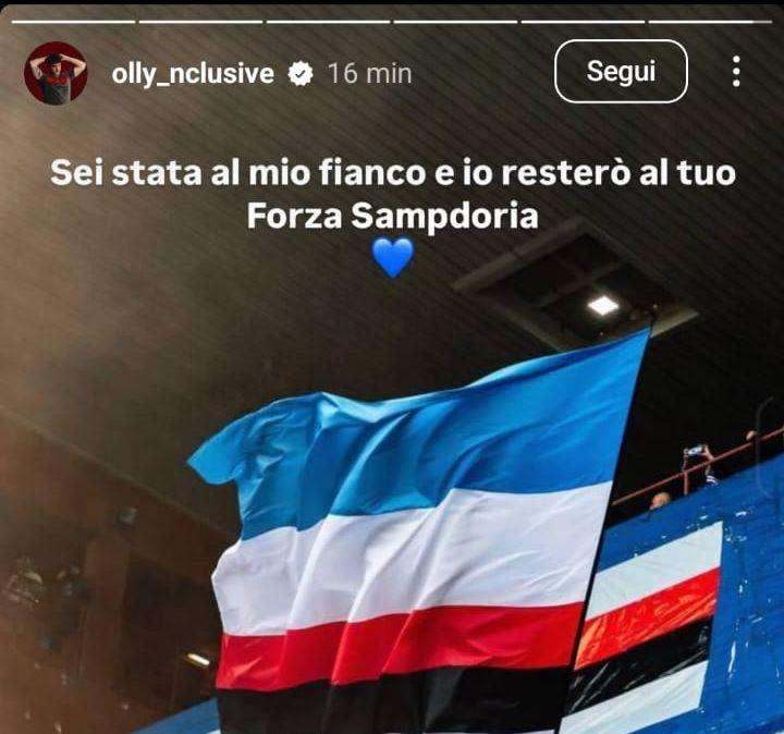 Olly: "Sampdoria, sei stata al mio fianco e io resterò al tuo"