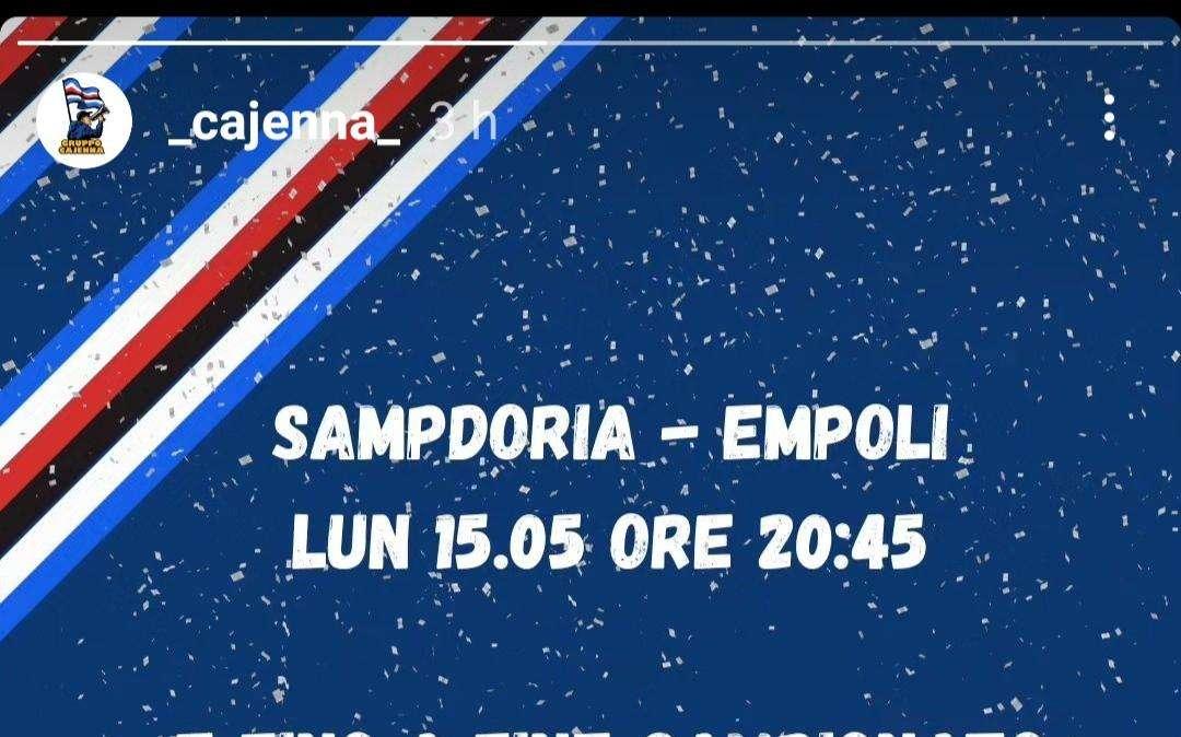 Sampdoria - Empoli, l'appello dei Cajenna: "Esserci"