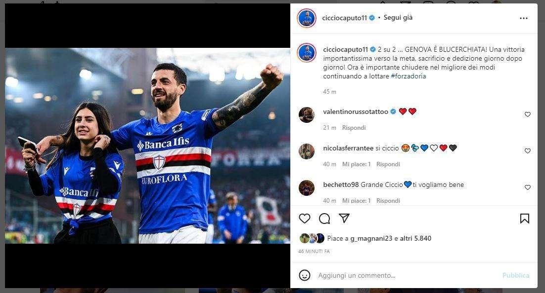 Sampdoria, Caputo: "Vittoria importantissima verso la meta. Genova è blucerchiata!"