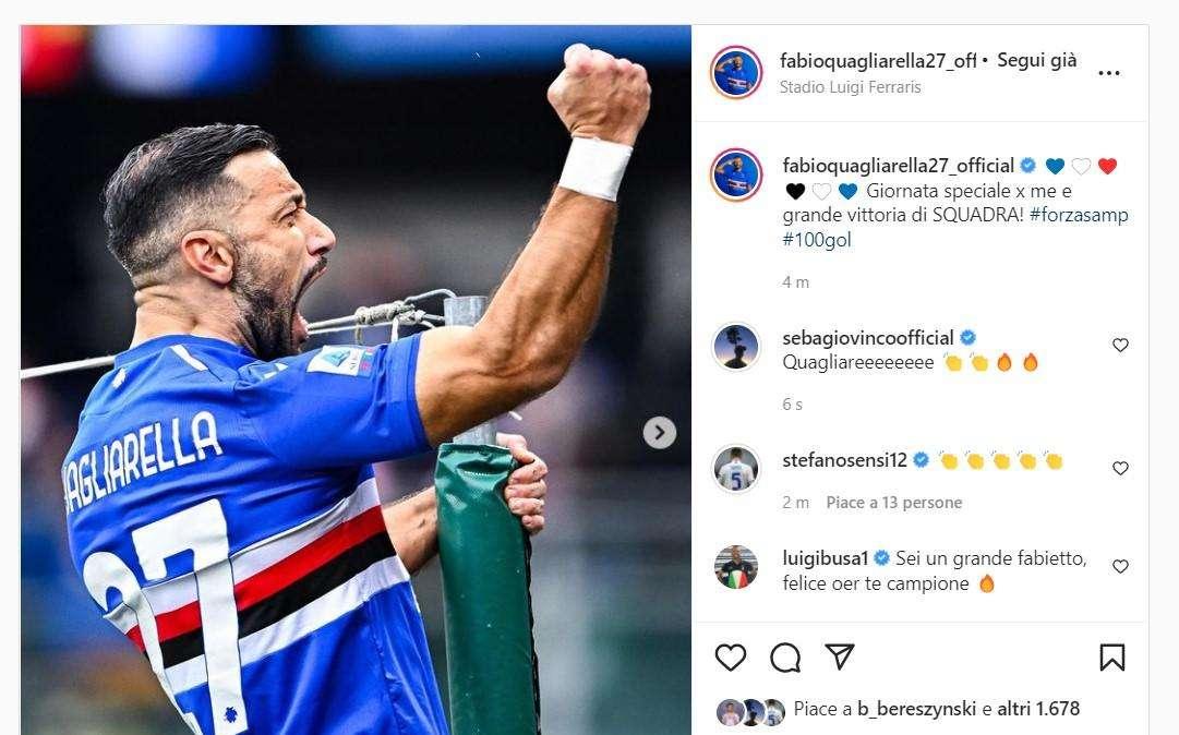 Sampdoria, Quagliarella: "Giornata speciale per me e grande vittoria di squadra!"