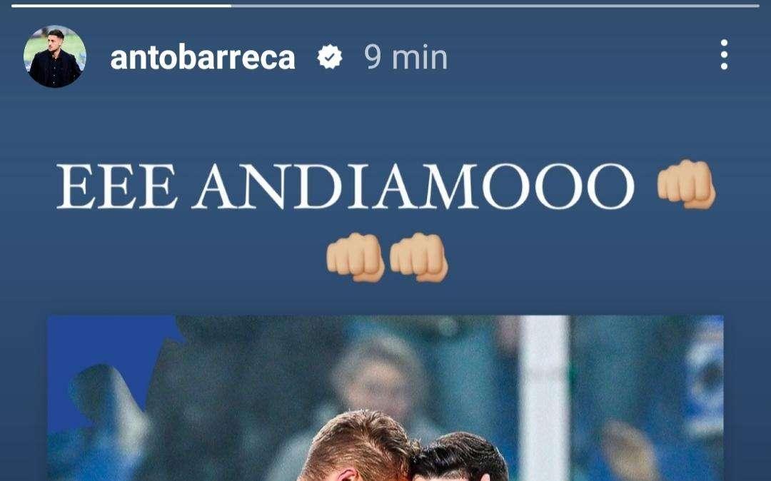 Sampdoria social, il commento di Barreca: "E andiamo"