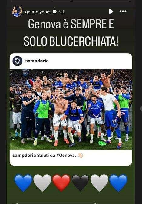 Sampdoria, Yepes sui social gode per la vittoria nel Derby