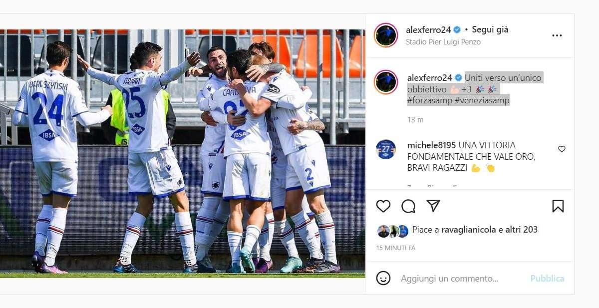Sampdoria, Ferrari: "Uniti verso un unico obiettivo. +3"