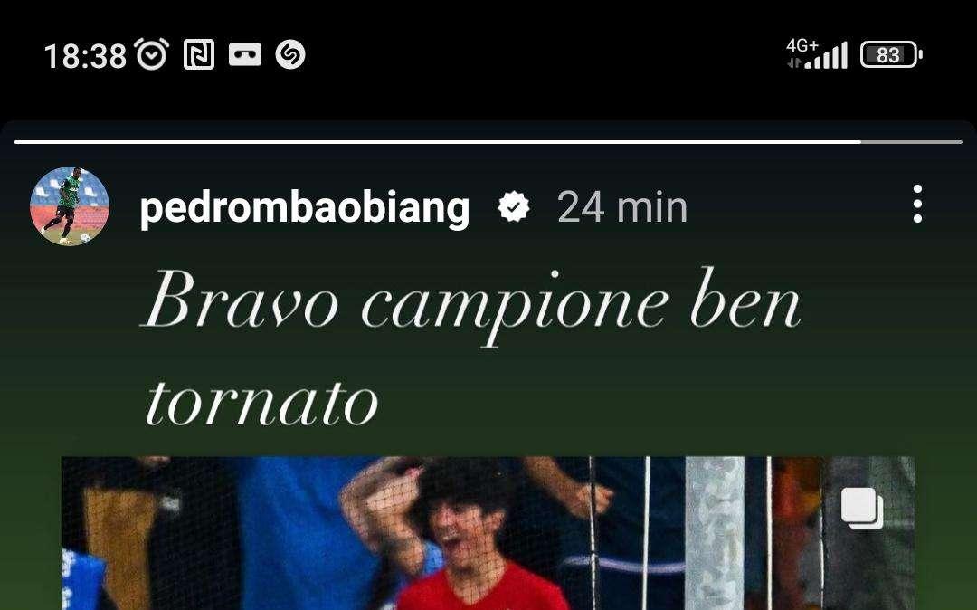 Ex Sampdoria Obiang celebra Gabbiadini: "Bravo campione"