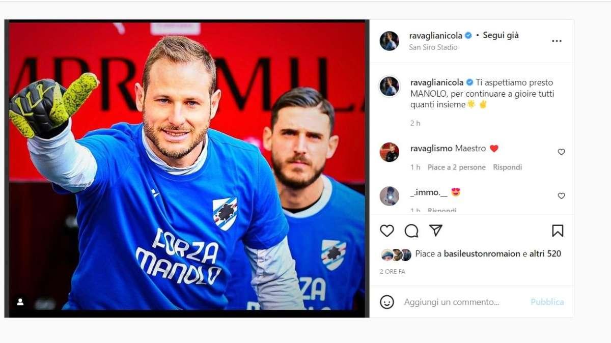 Sampdoria, Ravaglia a Gabbiadini: "Ti aspettiamo presto Manolo"