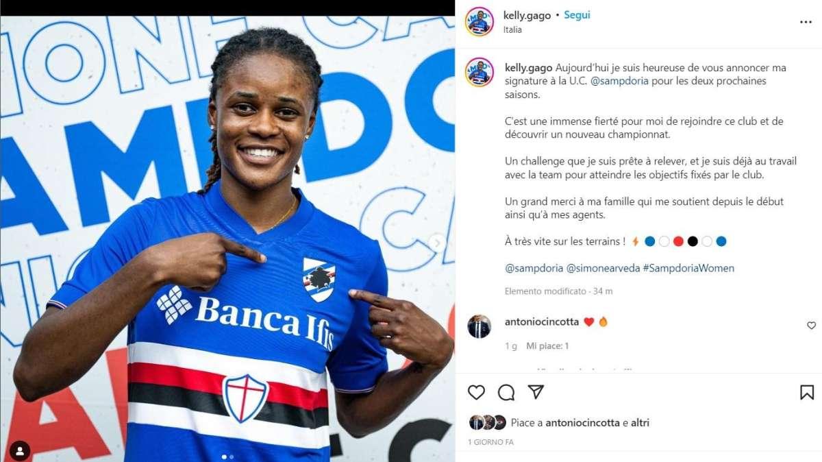 Sampdoria Women, Gago: "Immenso orgoglio entrare in questo club"