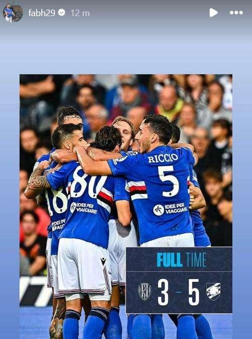Sampdoria social, Borini celebra la vittoria contro il Cesena