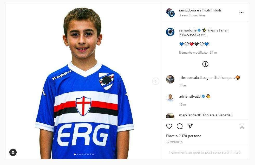Sampdoria celebra esordio Trimboli: "Una storia blucerchiata..."