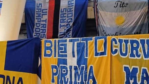 Sampdoria - Brescia, presenza in Sud della pezza Curva Nord Matteo Bagnaresi