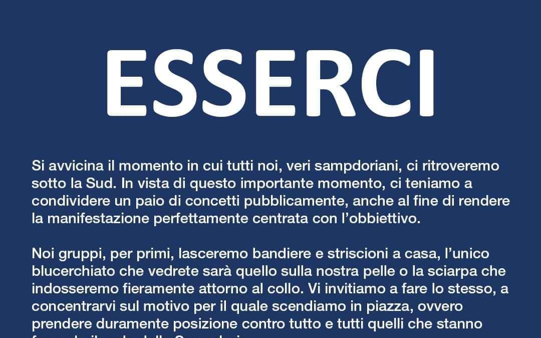 Sampdoria, oggi appuntamento sotto la Gradinata Sud. I Gruppi: "Esserci"