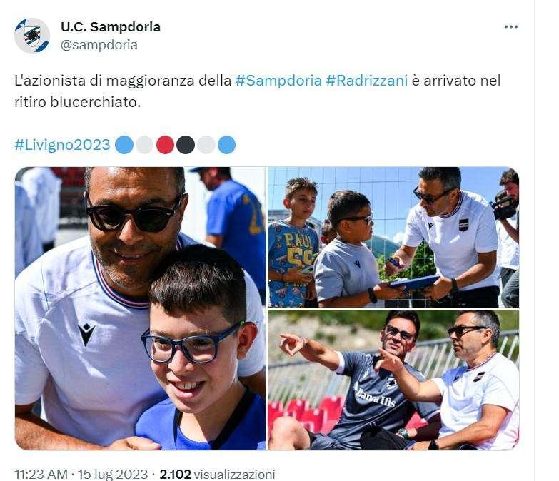 Social Sampdoria: "L'azionista di maggioranza Radrizzani è arrivato in ritiro"