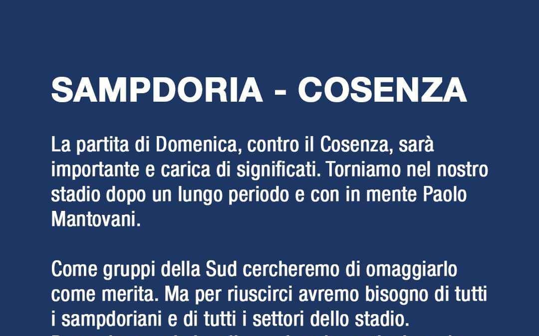 Sampdoria - Cosenza: il comunicato dei Gruppi della Sud