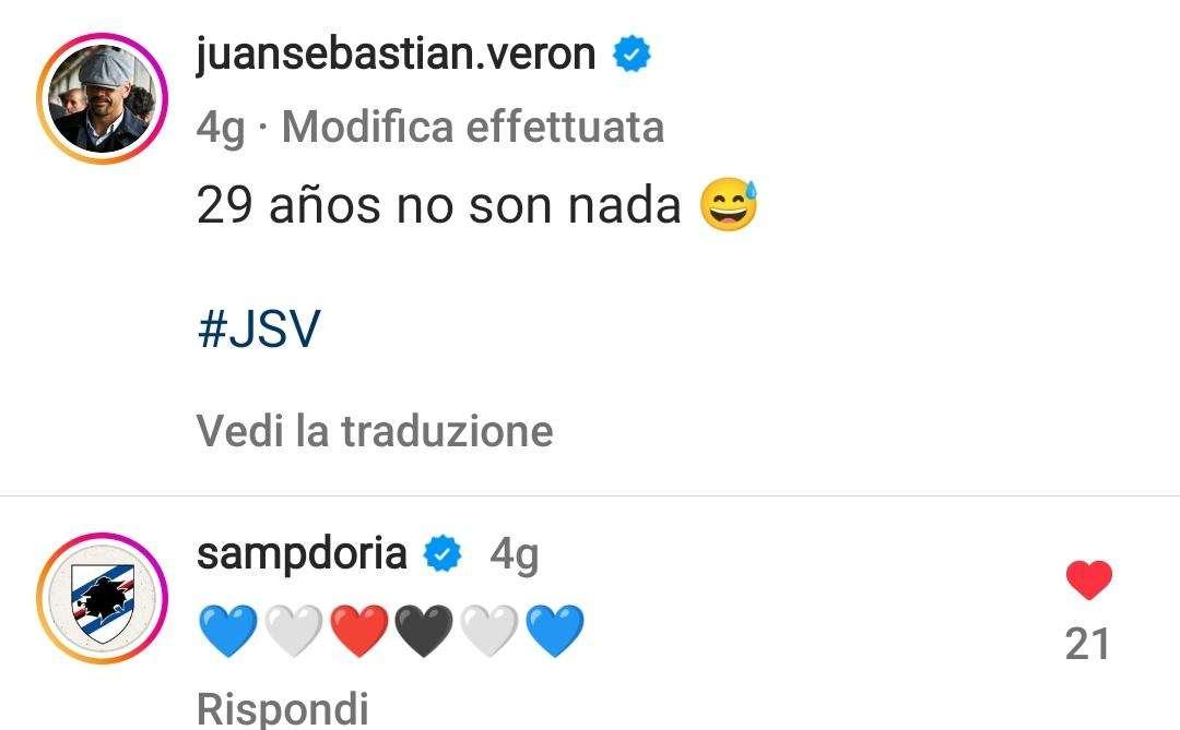 Ex Sampdoria, Veron celebra la sua carriera. Reaction social del club blucerchiato