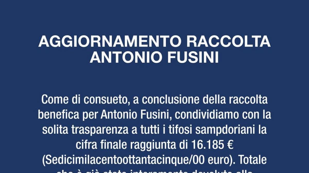 Tifoseria Sampdoria, aggiornamento per raccolta fondi Fusini