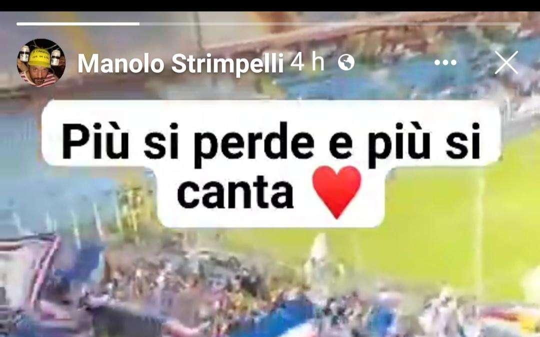 Strimpelli omaggia i tifosi della Sampdoria: "Più si perde e più si canta"