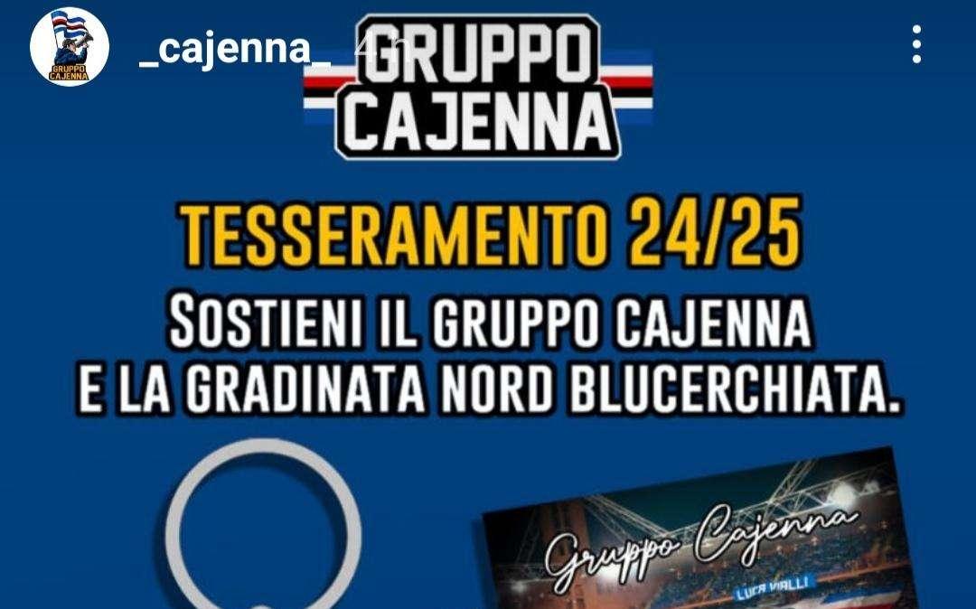 Sampdoria, l'invito a tesserarsi da parte del Gruppo Cajenna 