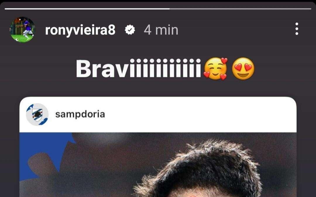 Sampdoria social, i complimenti di Vieira ai compagni: "Bravi"