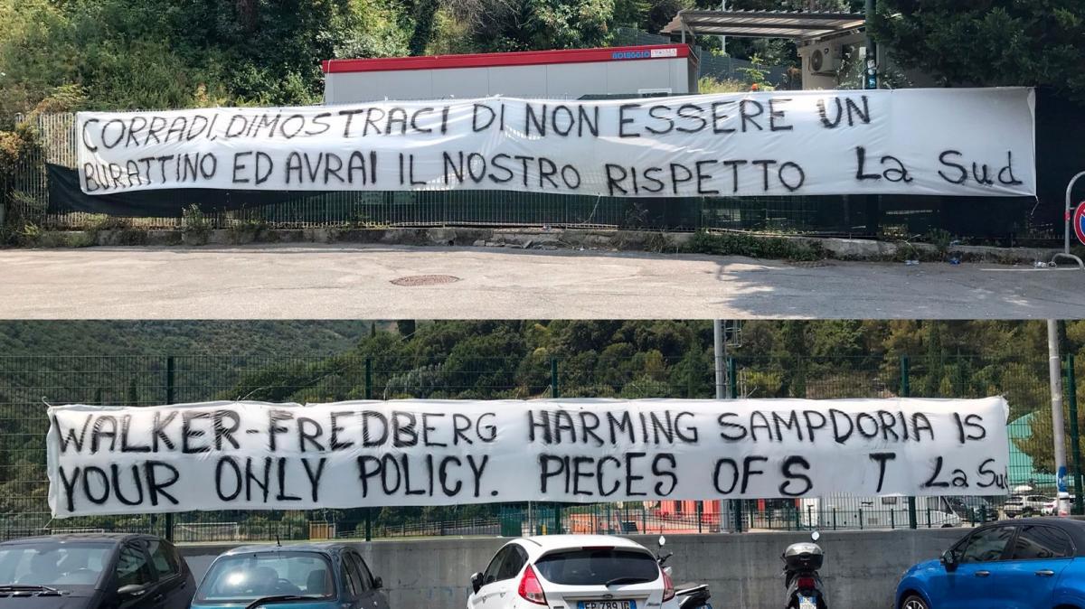 Tifoseria Sampdoria, gli striscioni esposti da La Sud a Bogliasco