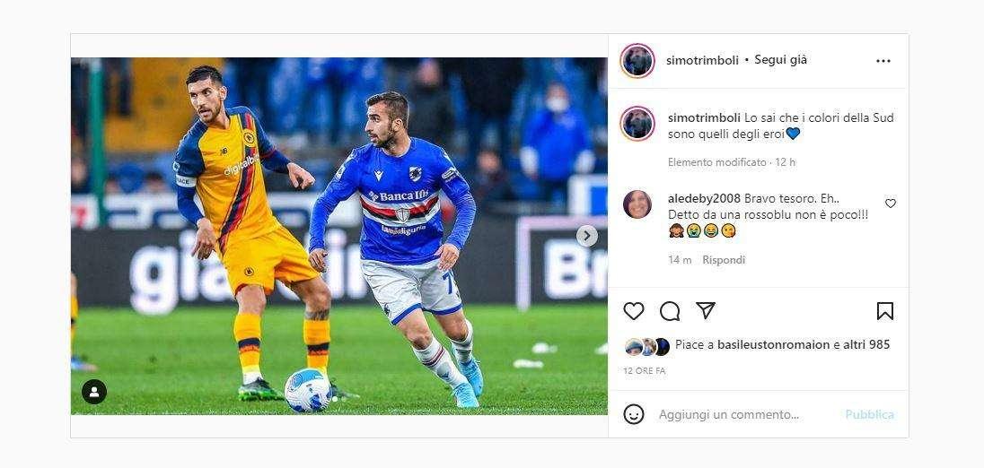 Sampdoria, Trimboli: "Lo sai che i colori della Sud sono quelli degli eroi"