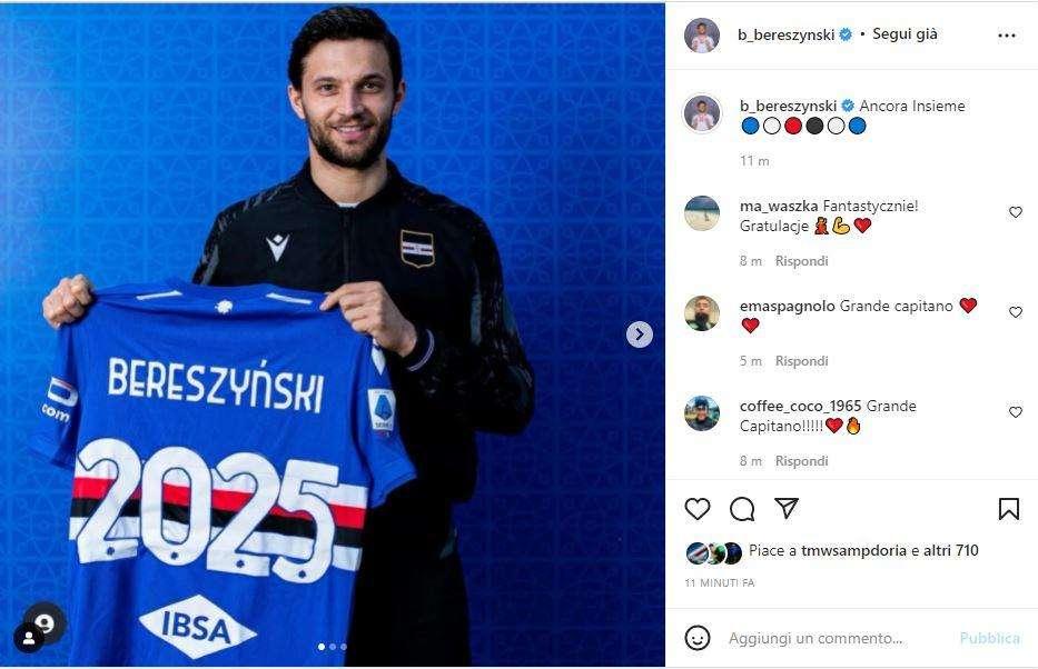 Sampdoria, Bereszynski festeggia rinnovo: "Ancora Insieme"