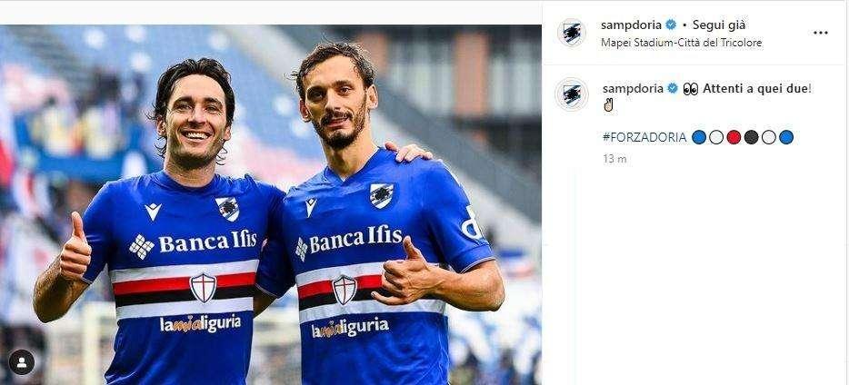 Sampdoria celebra Gabbiadini e Augello: "Attenti a quei due!"