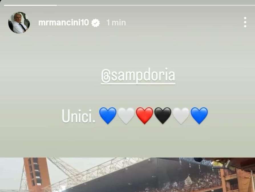 Mancini elogia via social i tifosi della Sampdoria: "Unici"