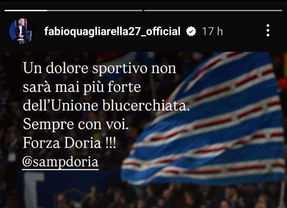 Sampdoria, Quagliarella: "Dolore sportivo non sarà più forte dell'Unione blucerchiata"
