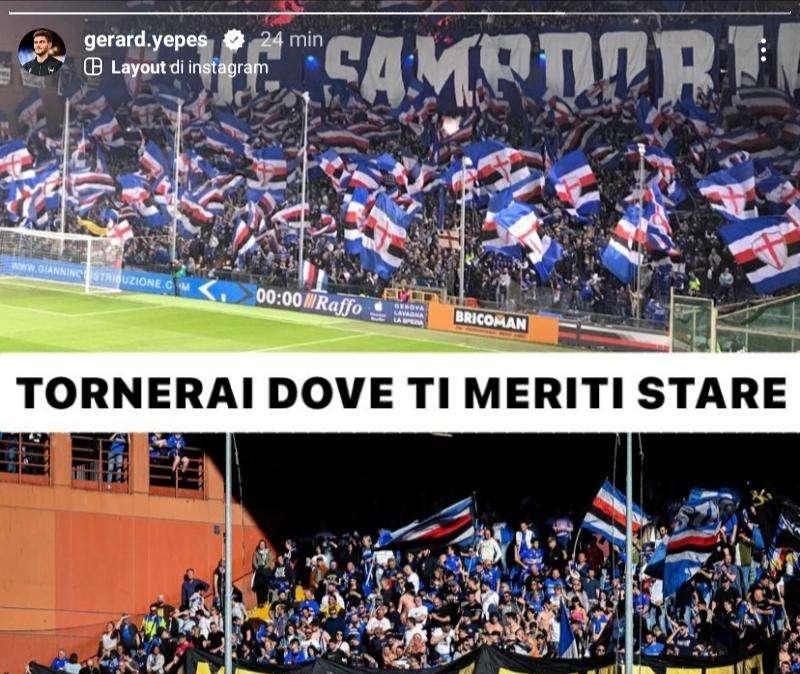 Yepes: "Tornerai dove ti meriti di stare. Sempre forza Sampdoria"