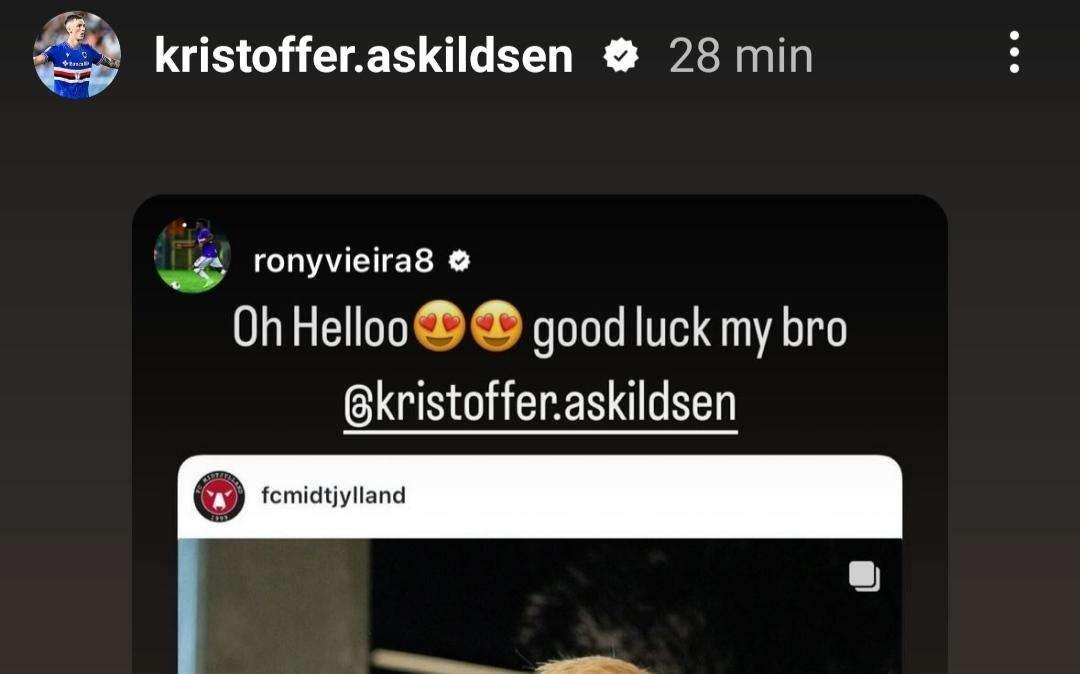 Sampdoria, il saluto di Ronaldo Vieira ad Askildsen