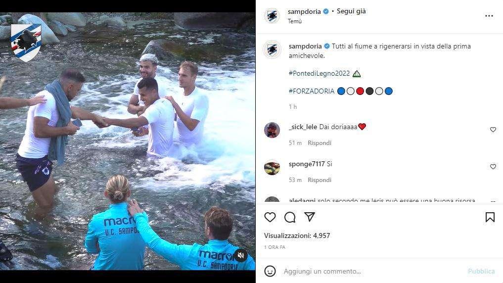 Sampdoria, squadra a rigenerarsi al fiume prima dell'amichevole (VIDEO)